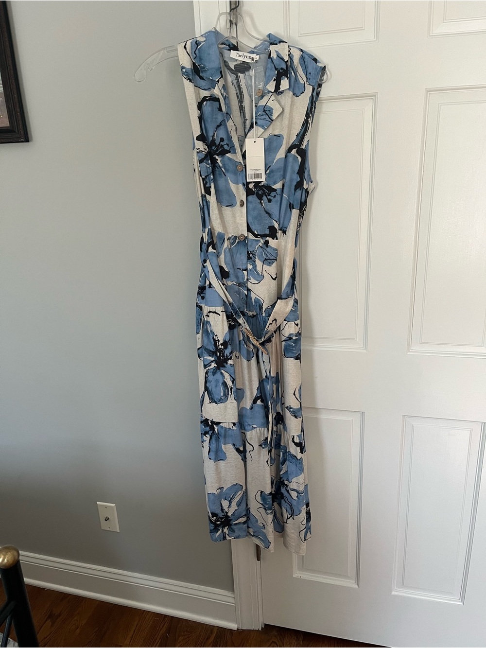 Blue Floral Maxi Dress with Belt